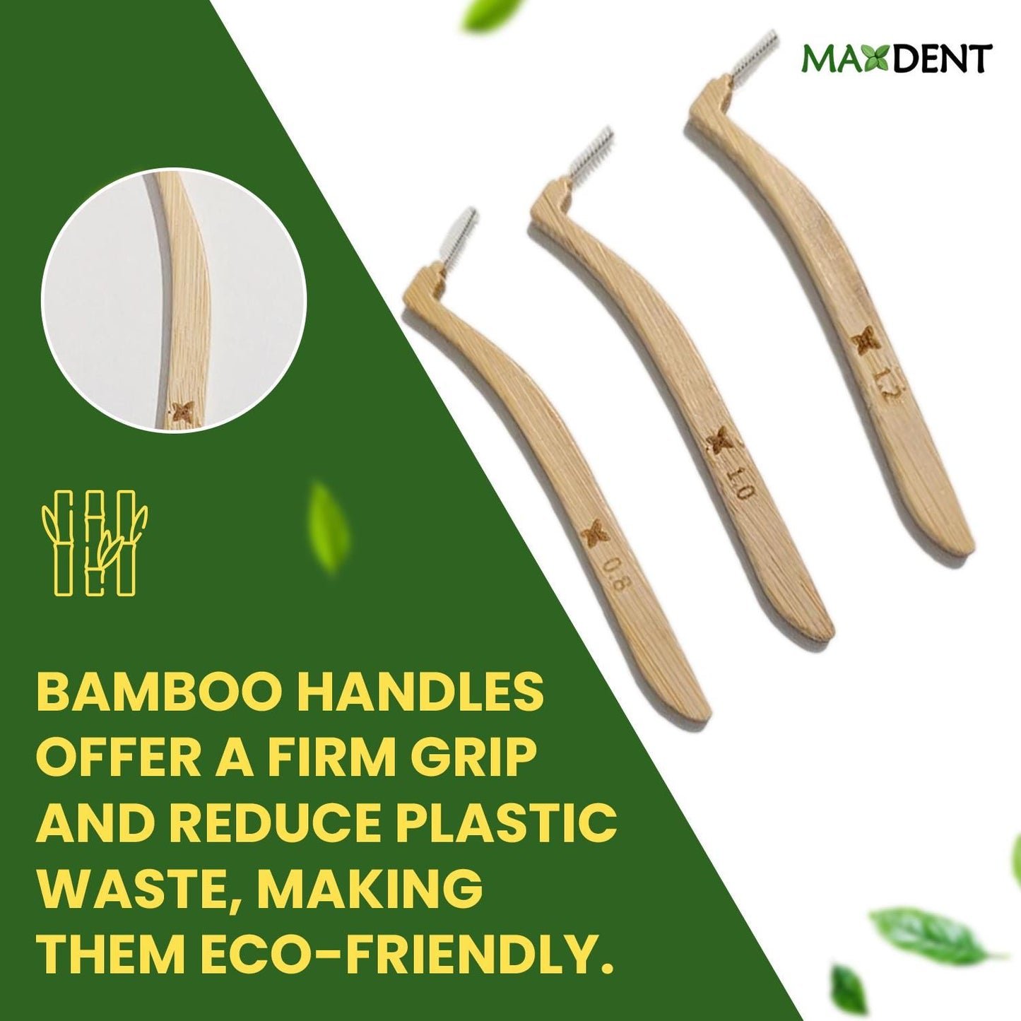 Maxdent Bamboo Interdental Brush Set, 13 Pieces, Straight and Angled Designs, 5 Size Options